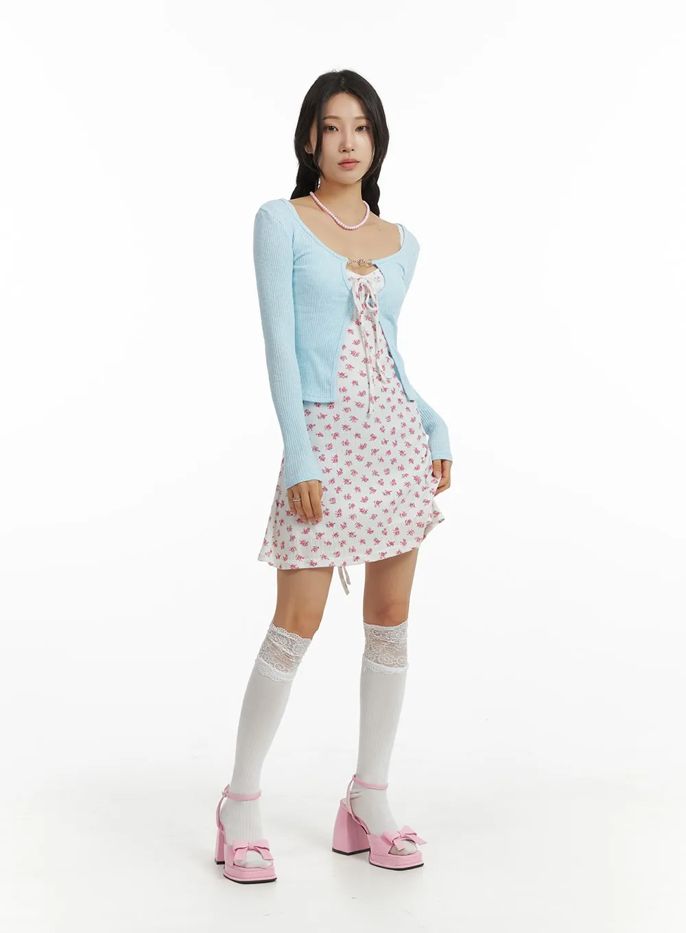 Sweetheart Floral Ribbon Mini Dress IM404