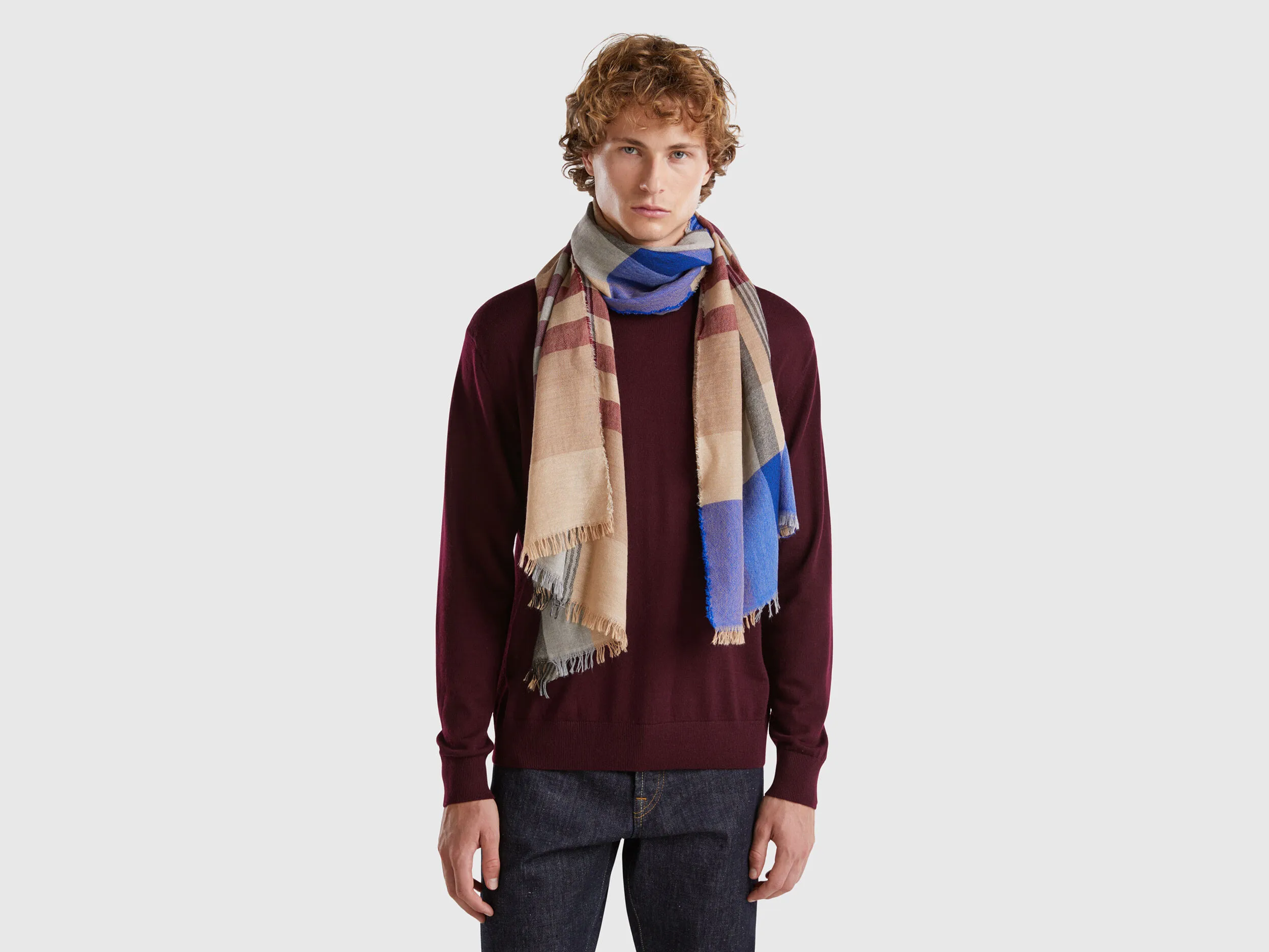 Tartan scarf in wool blend - Multi-color | Benetton