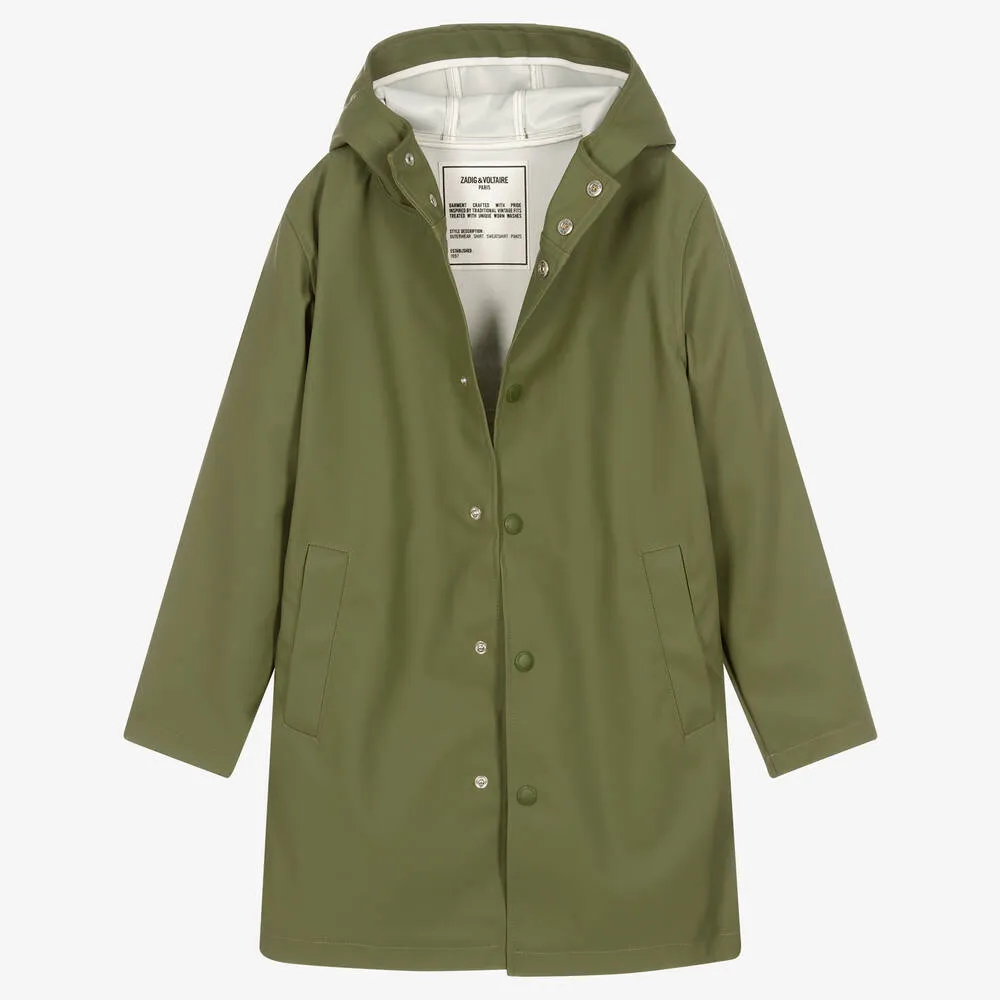 Teen Boys Khaki Green Windbreaker Parka Coat