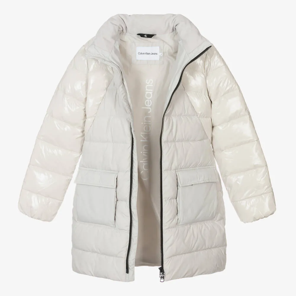 Teen Girls Grey Puffer Coat