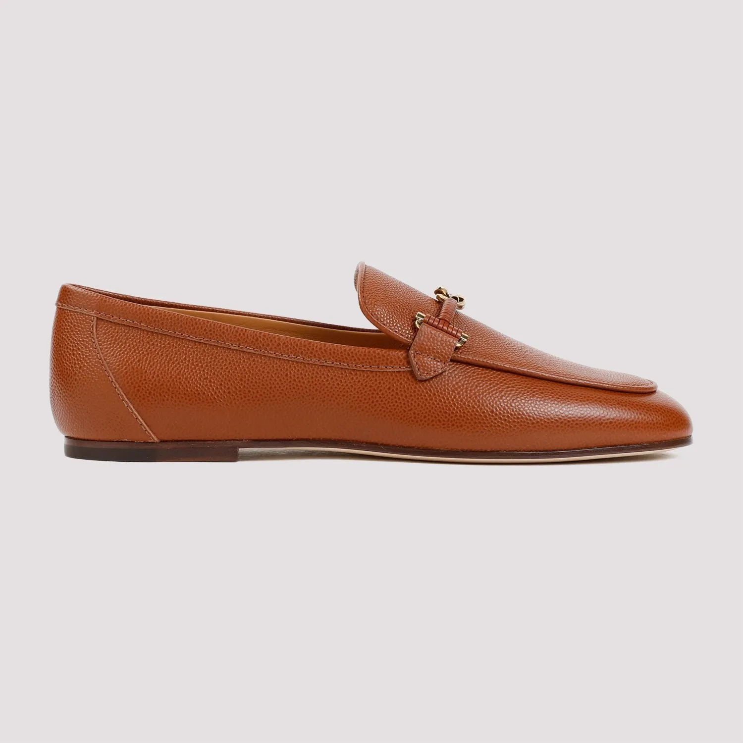 TOD'S Women's Brown Grained Leather Moccasins Flats - SS24