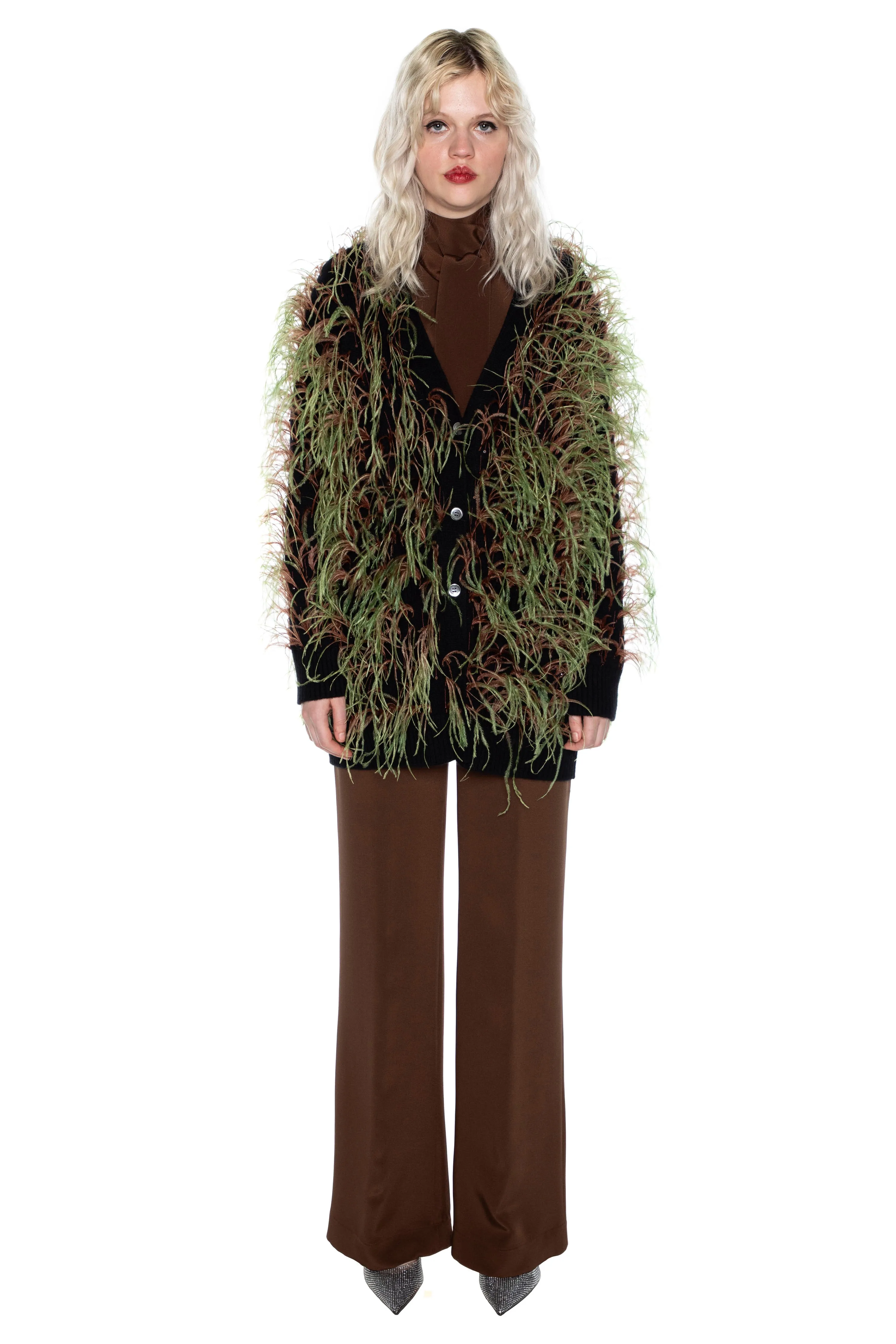 'WHAM BAM' GREEN FEATHERY CARDIGAN