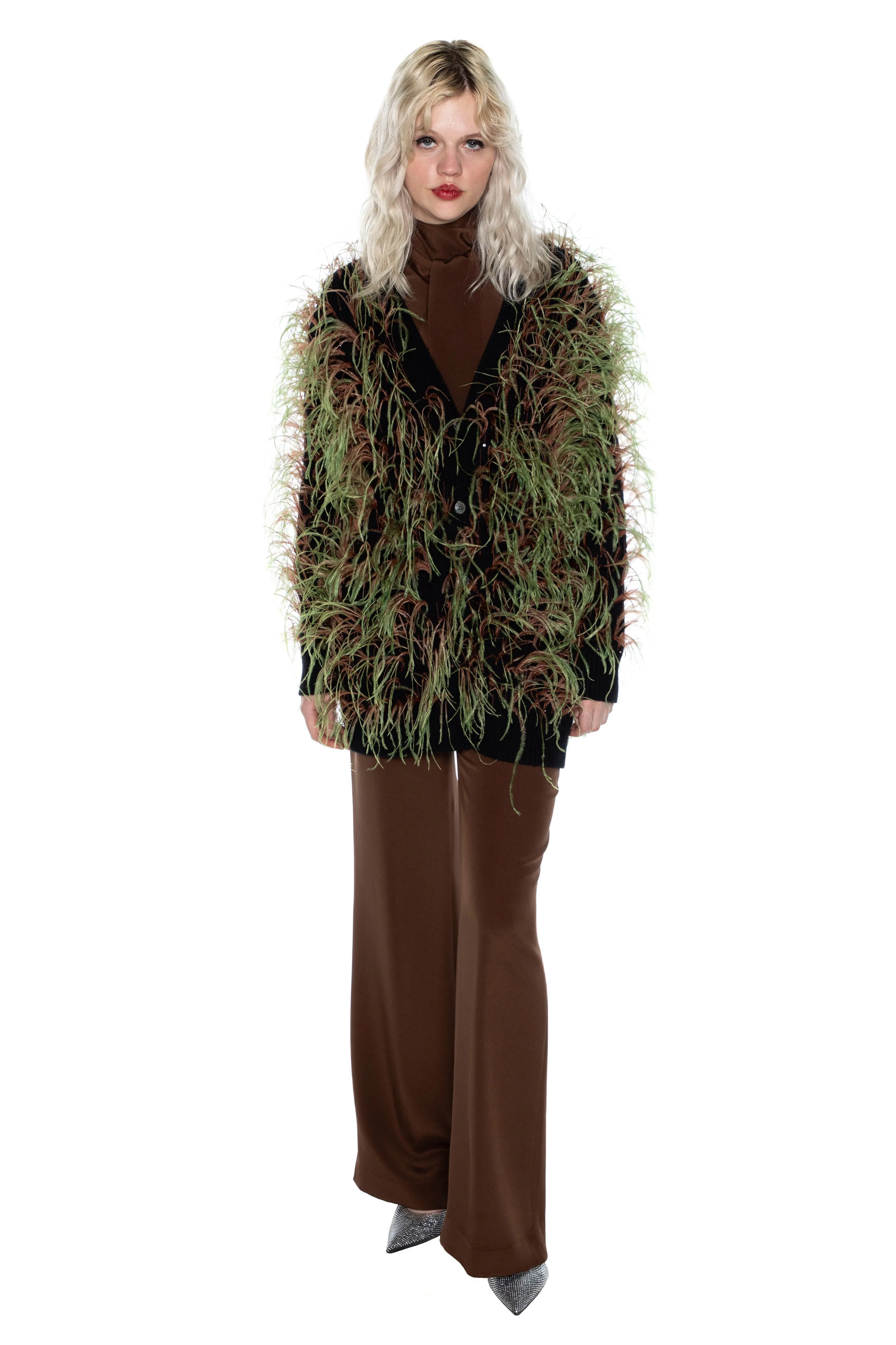 'WHAM BAM' GREEN FEATHERY CARDIGAN