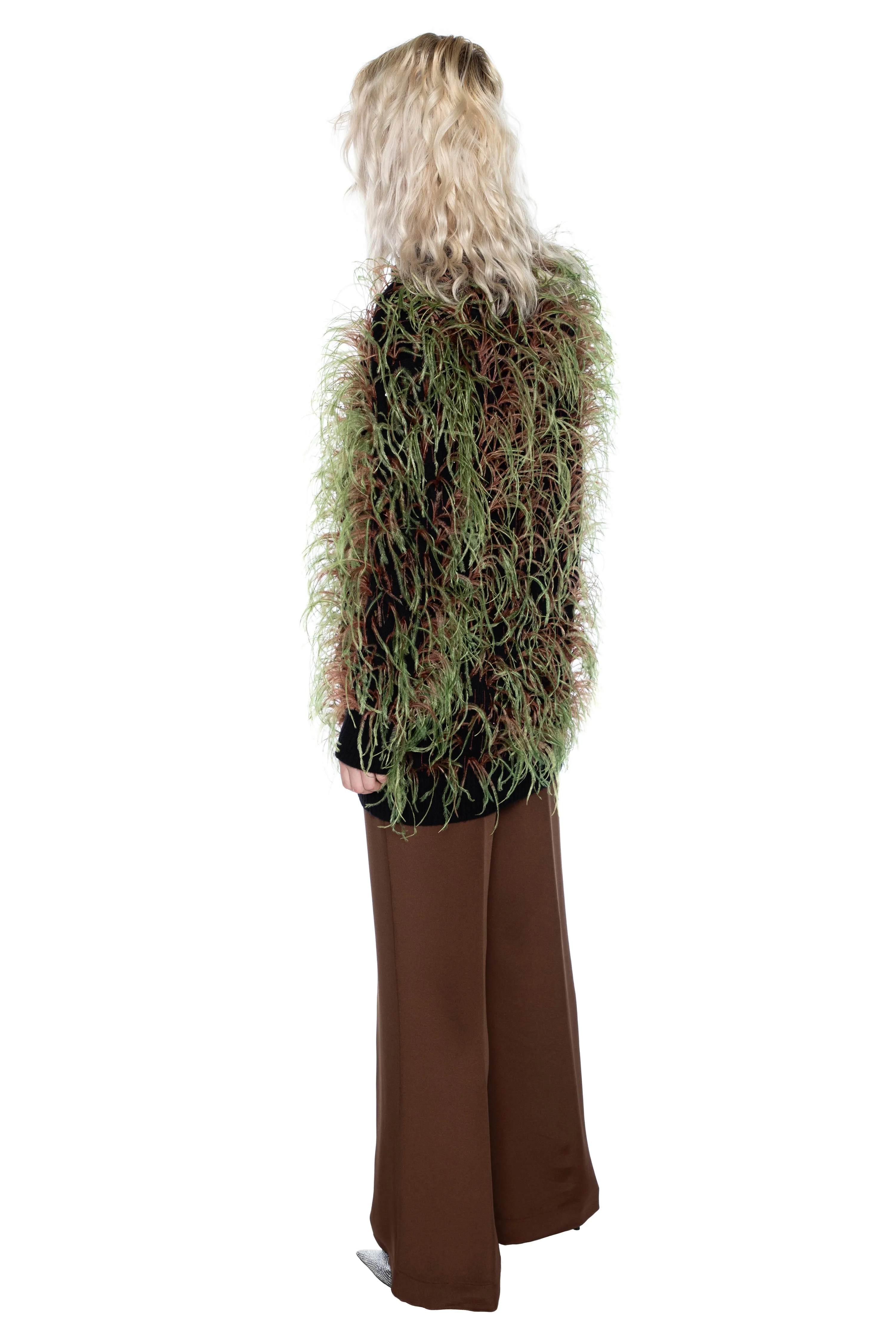 'WHAM BAM' GREEN FEATHERY CARDIGAN