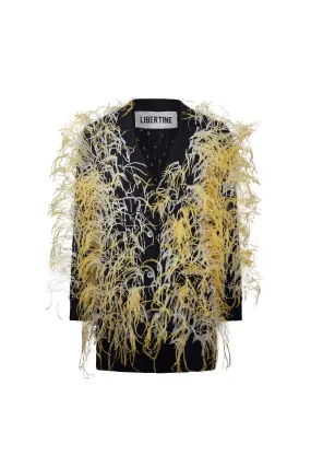 'WHAM BAM' YELLOW FEATHERY CARDIGAN