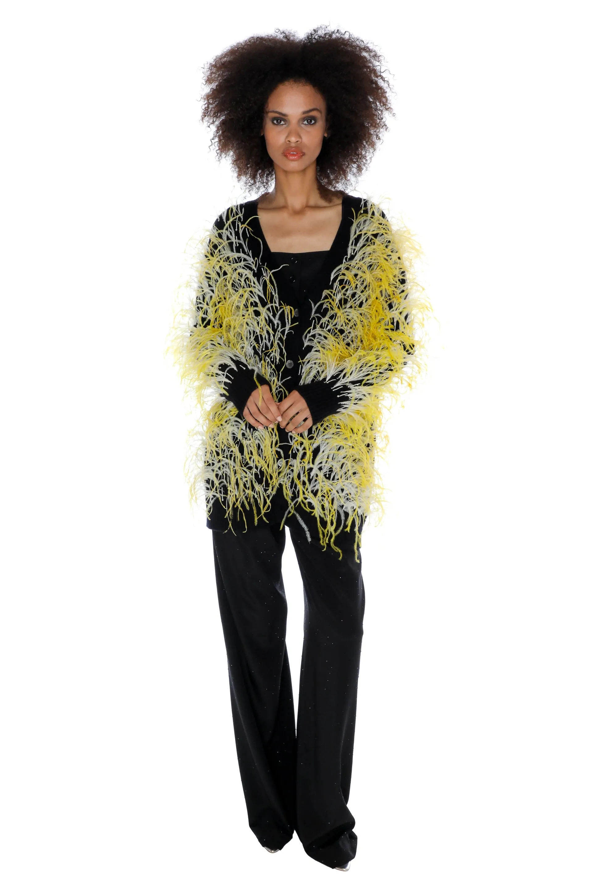 'WHAM BAM' YELLOW FEATHERY CARDIGAN