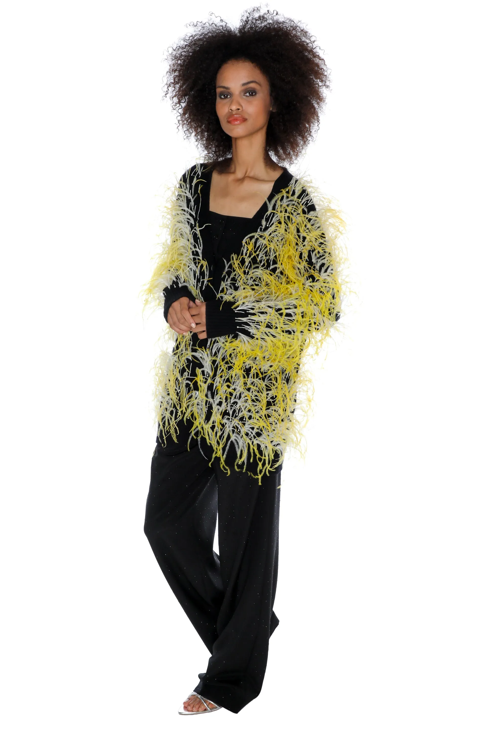 'WHAM BAM' YELLOW FEATHERY CARDIGAN