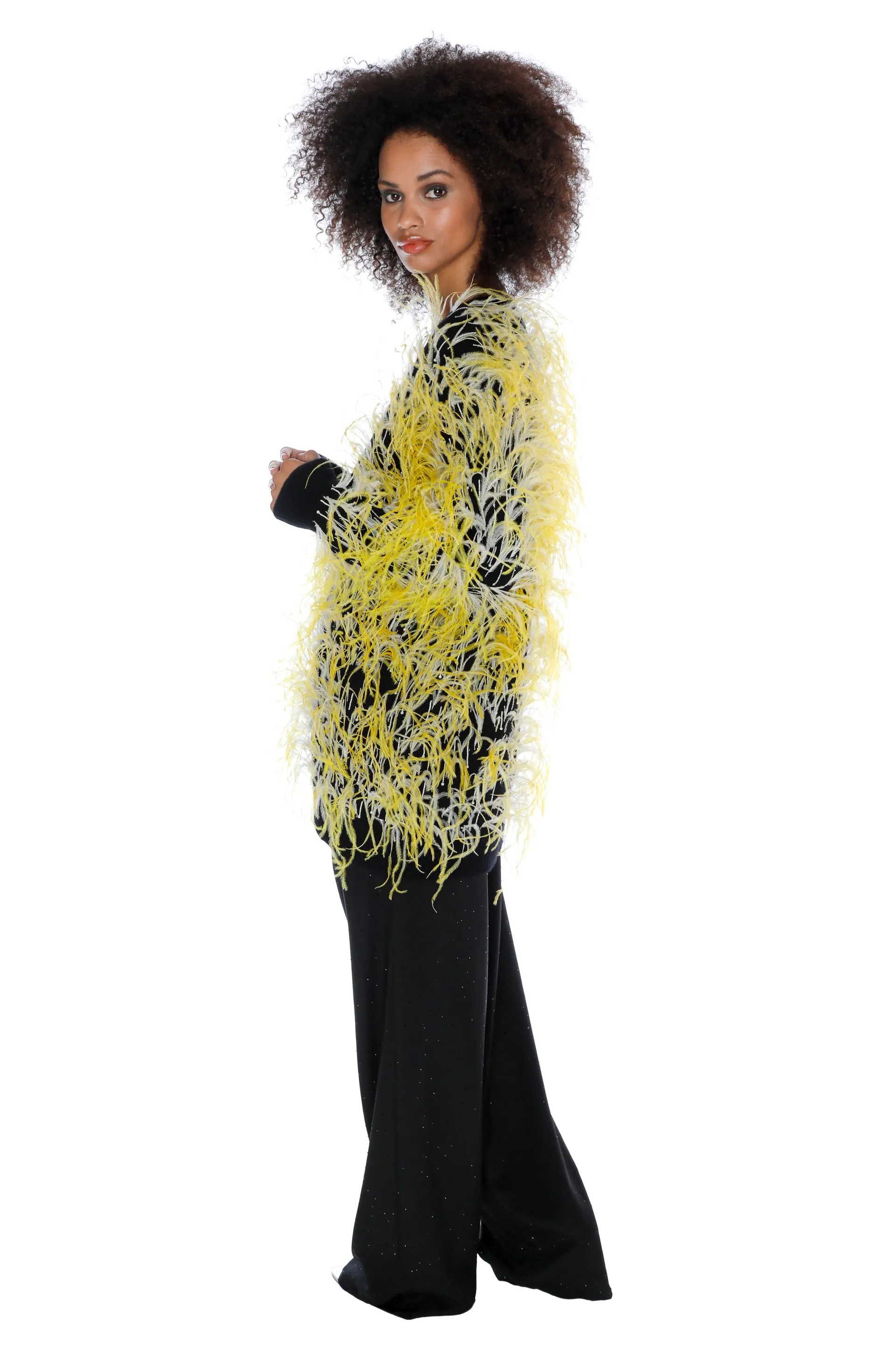 'WHAM BAM' YELLOW FEATHERY CARDIGAN