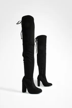 Wide Width Block Heel Thigh High Boots