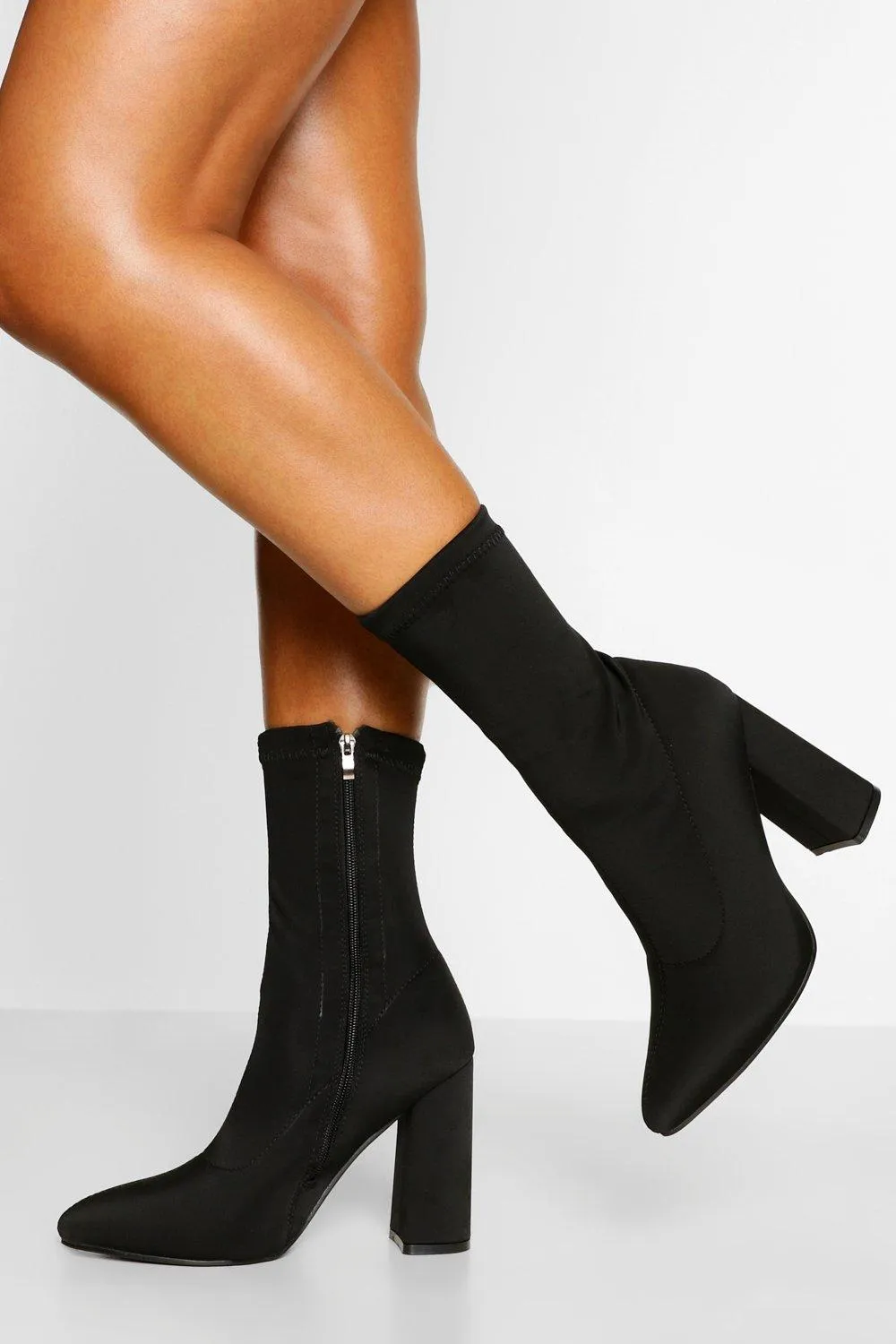 Wide Width Pointed Block Heel Sock Boots