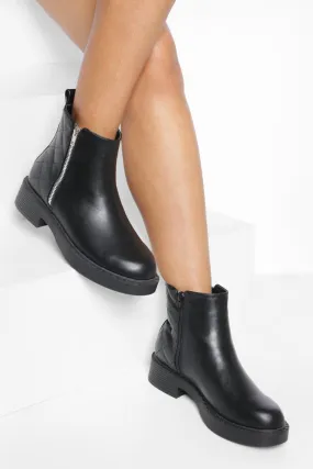 Wide Width Pu Quilted Zip Detail Chelsea Boots