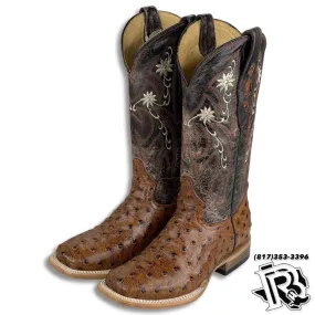 WOMEN BOOT | Cognac Ostrich Print Western Square Toe Boot