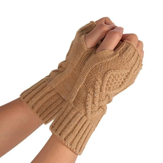 Women  Fingerless Gloves Knitted Half Finger Glove Soft Warm Half Mitten Women Female Gloves Mittens Guantes Mujer  GS