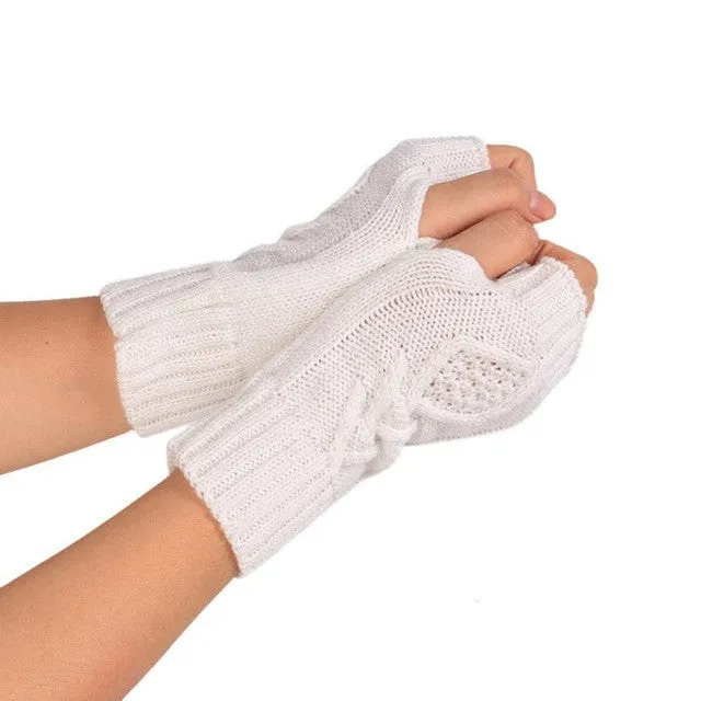 Women  Fingerless Gloves Knitted Half Finger Glove Soft Warm Half Mitten Women Female Gloves Mittens Guantes Mujer  GS