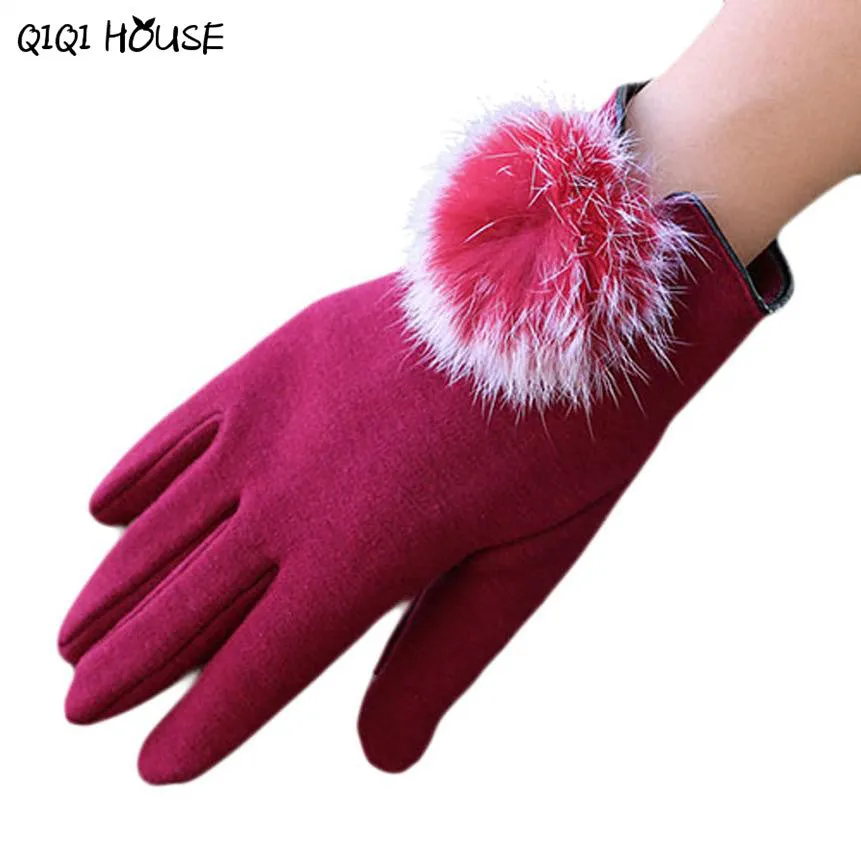 Women Gloves Winter Ladies Cute Hir Ball Cotton Gloves Warm Wrist Hand Gloves Kadin Eldiven#B921 SM6