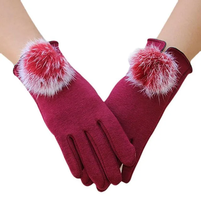 Women Gloves Winter Ladies Cute Hir Ball Cotton Gloves Warm Wrist Hand Gloves Kadin Eldiven#B921 SM6