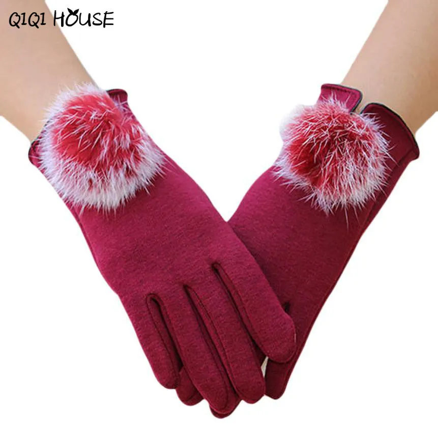 Women Gloves Winter Ladies Cute Hir Ball Cotton Gloves Warm Wrist Hand Gloves Kadin Eldiven#B921 SM6