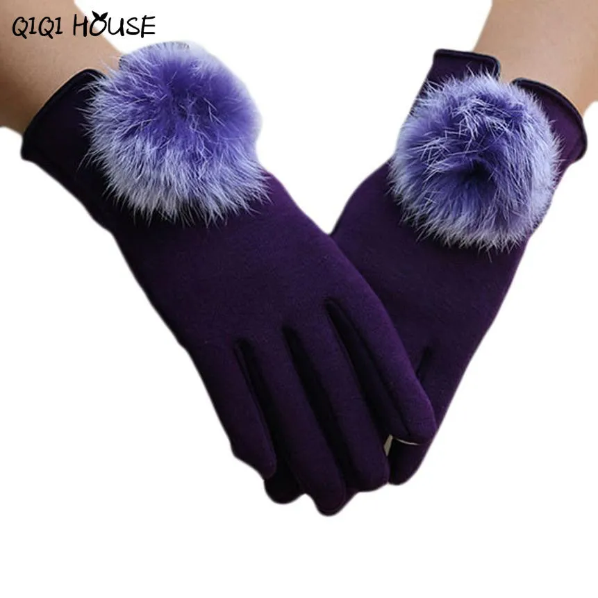 Women Gloves Winter Ladies Cute Hir Ball Cotton Gloves Warm Wrist Hand Gloves Kadin Eldiven#B921 SM6