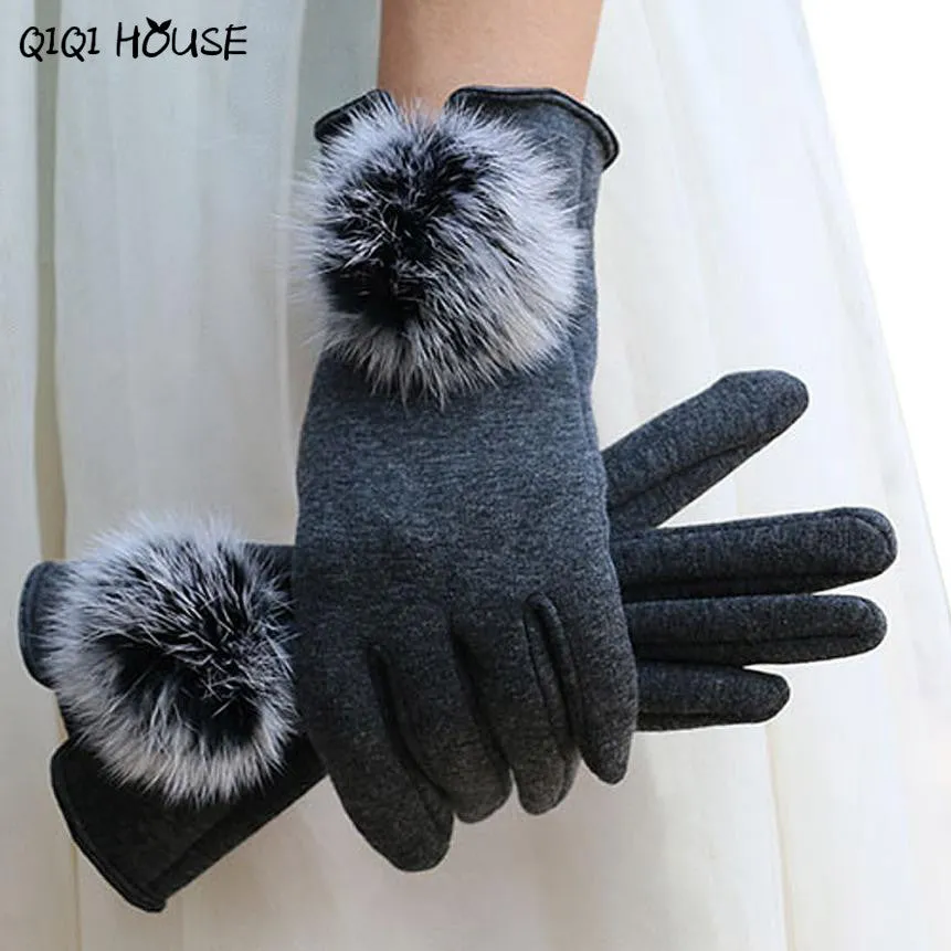 Women Gloves Winter Ladies Cute Hir Ball Cotton Gloves Warm Wrist Hand Gloves Kadin Eldiven#B921 SM6