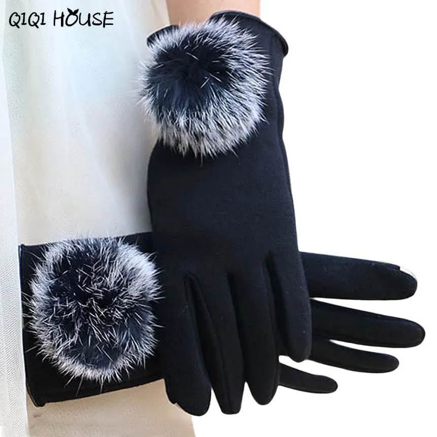 Women Gloves Winter Ladies Cute Hir Ball Cotton Gloves Warm Wrist Hand Gloves Kadin Eldiven#B921 SM6