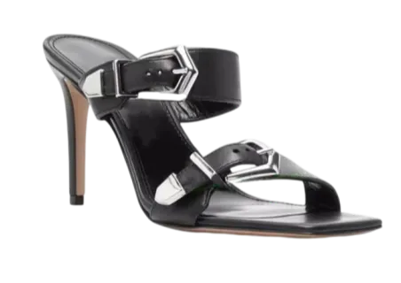 Women's Black Sexy Metal Buckle Square Toe Stiletto Hi-heel Pumps