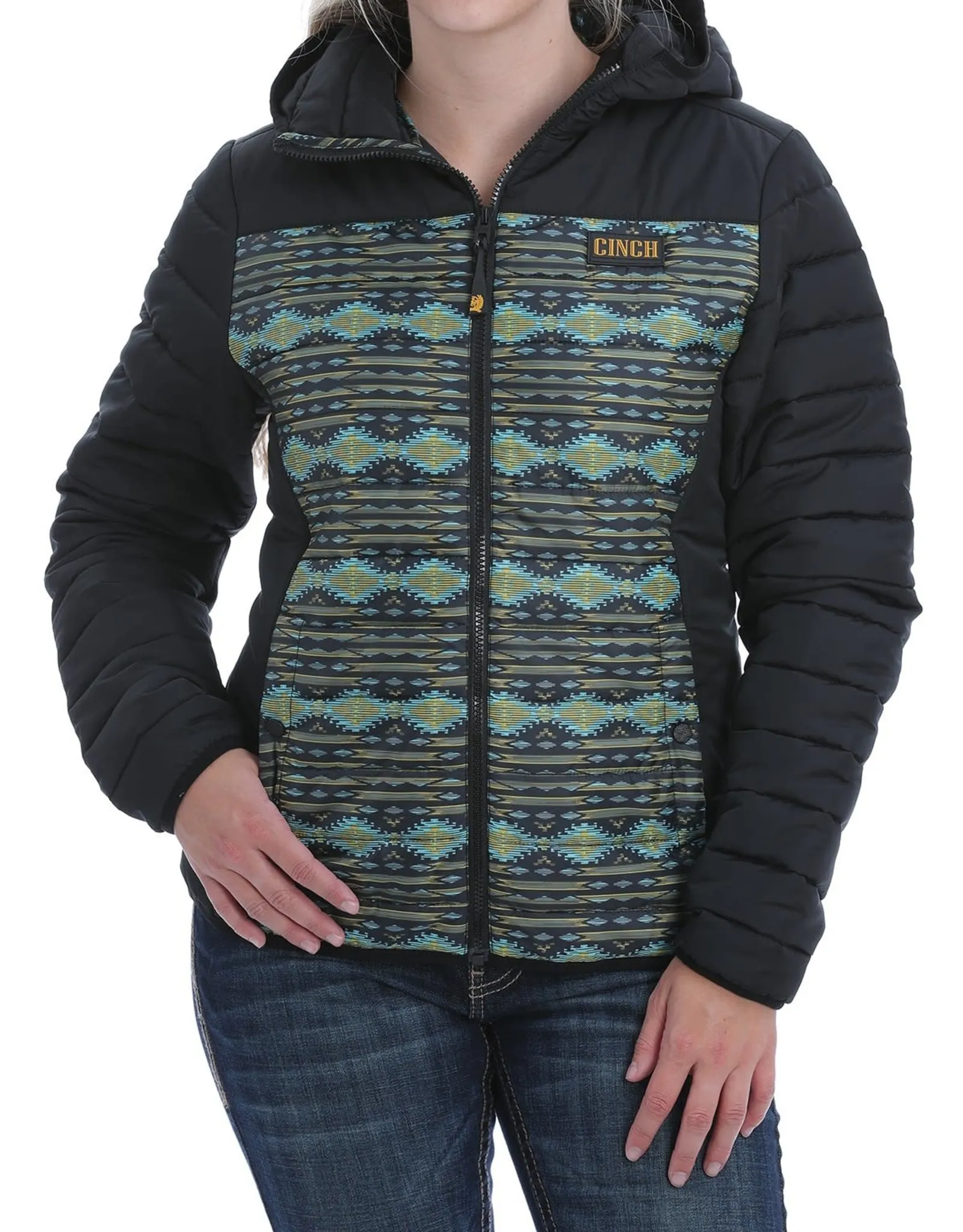 Womens Cinch Quilted Hooded Jacket