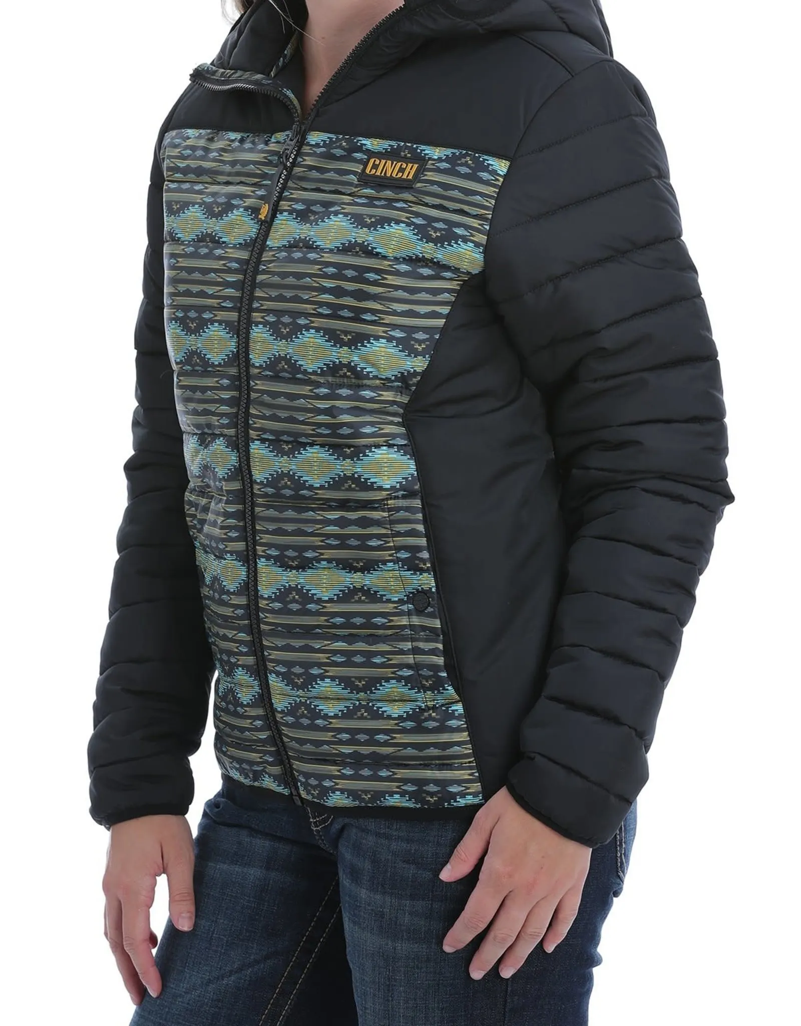 Womens Cinch Quilted Hooded Jacket