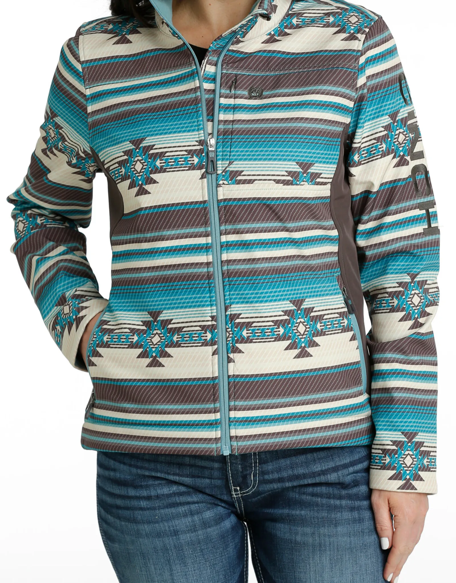 Womens Cinch Teal Cream Aztec Print Bonded Concealed Carry Jacket