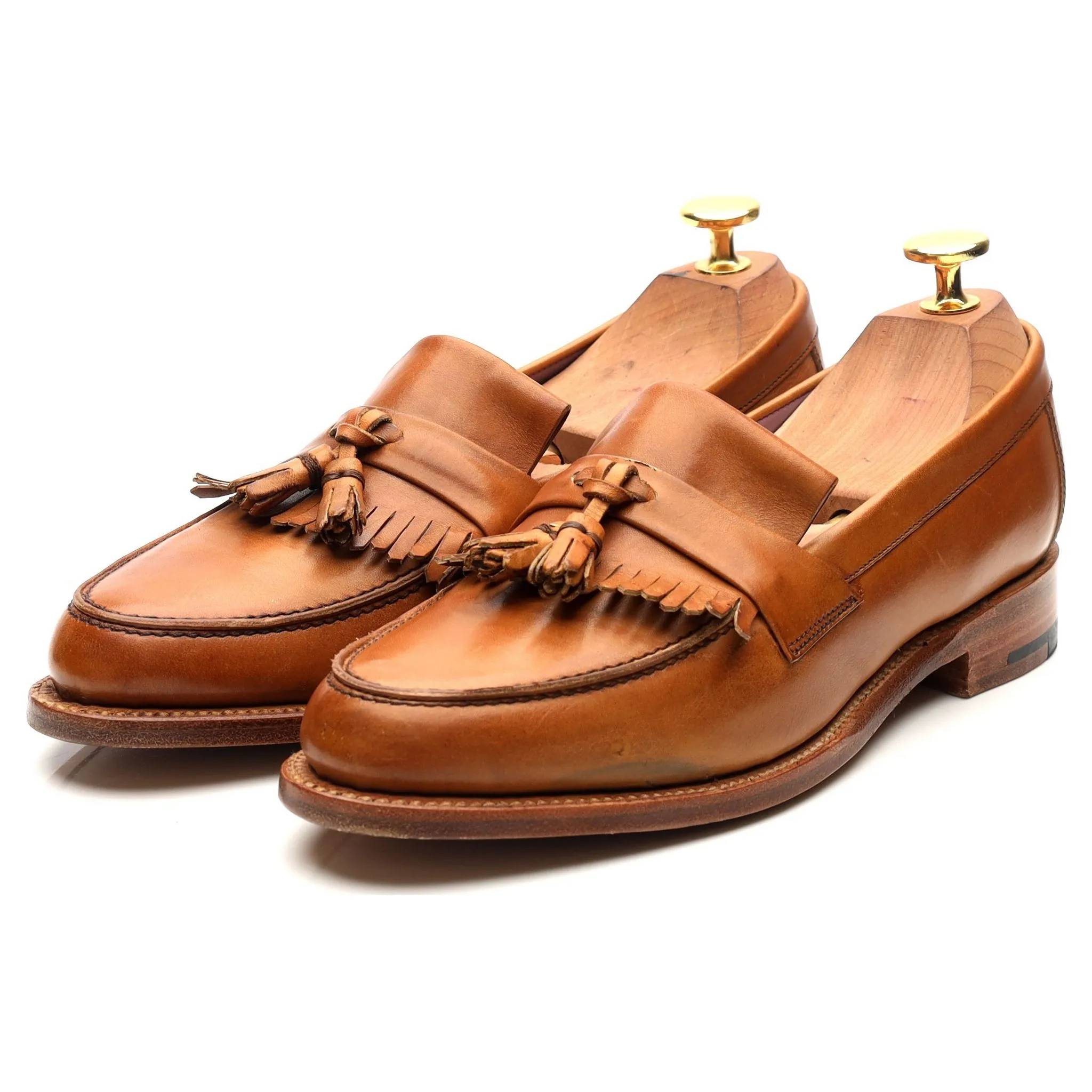 Women's 'Heather' Tan Brown Leather Fringed Tassel Loafers UK 4.5 D