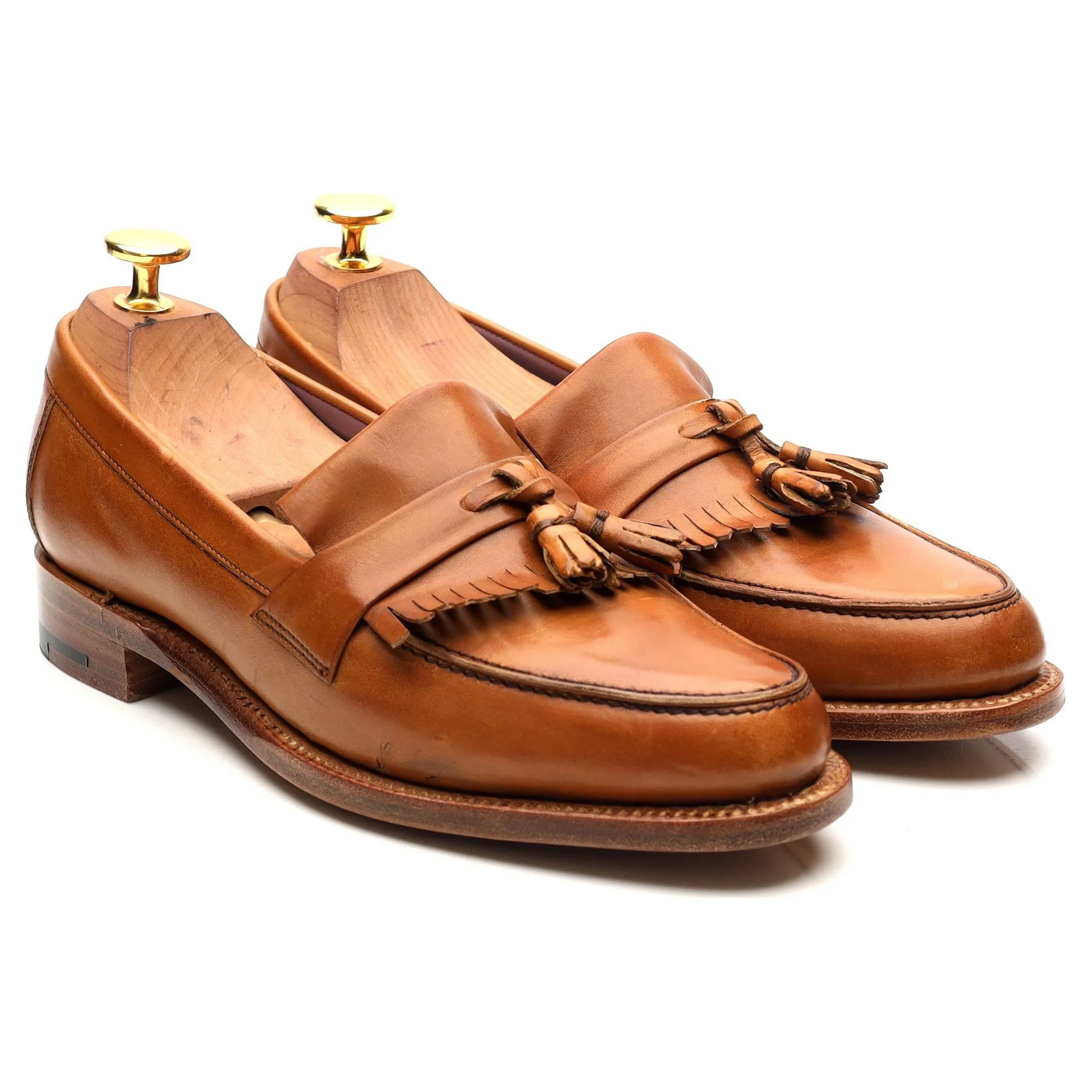 Women's 'Heather' Tan Brown Leather Fringed Tassel Loafers UK 4.5 D