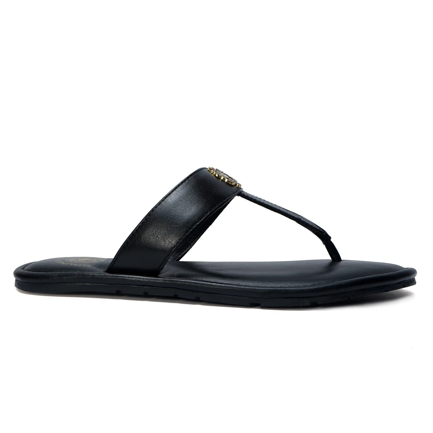 Women's T-Strap Black Slippers