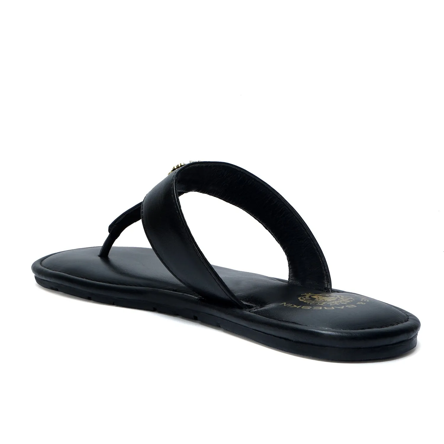 Women's T-Strap Black Slippers