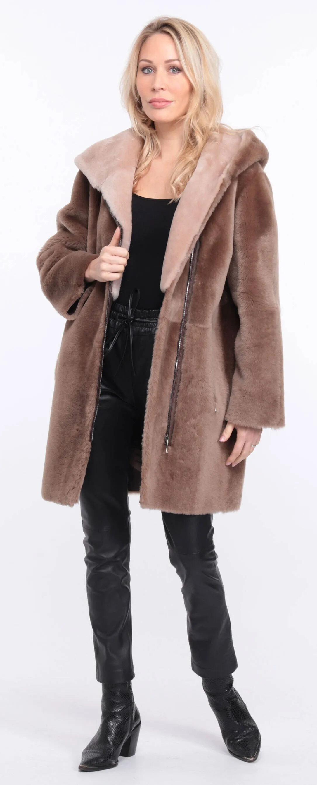 Women's taupe valere sheepskin coat