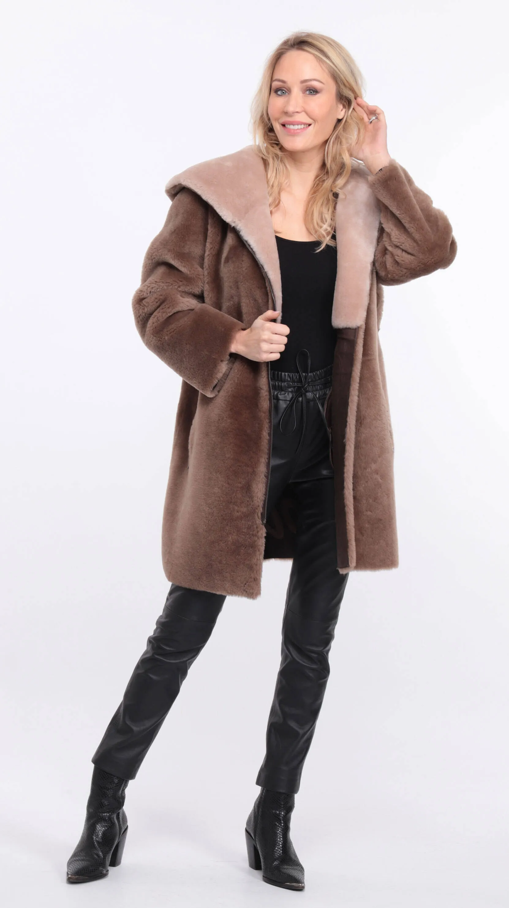 Women's taupe valere sheepskin coat