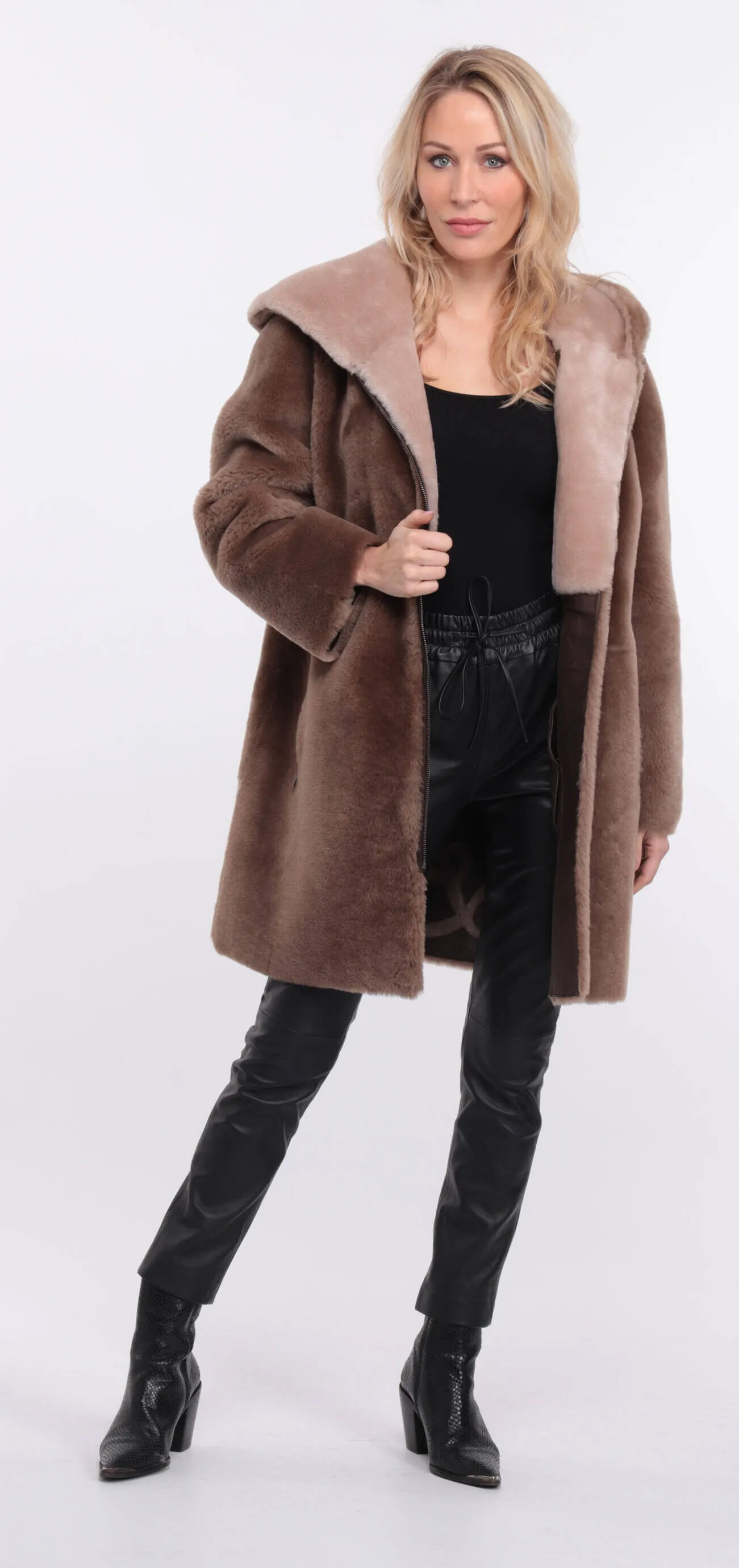 Women's taupe valere sheepskin coat