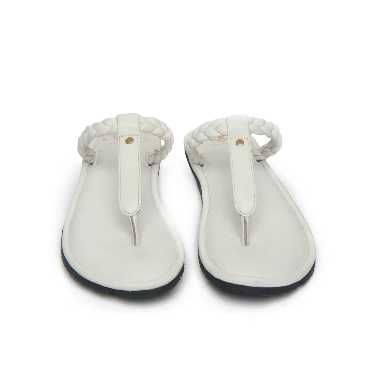 Women's White Knotted T-Strap Slippers By Brune & Bareskin