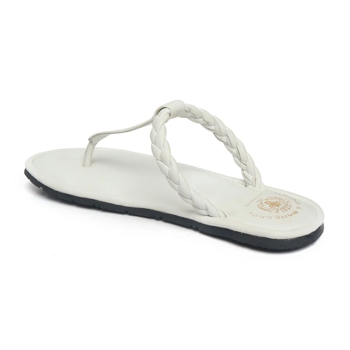 Women's White Knotted T-Strap Slippers By Brune & Bareskin