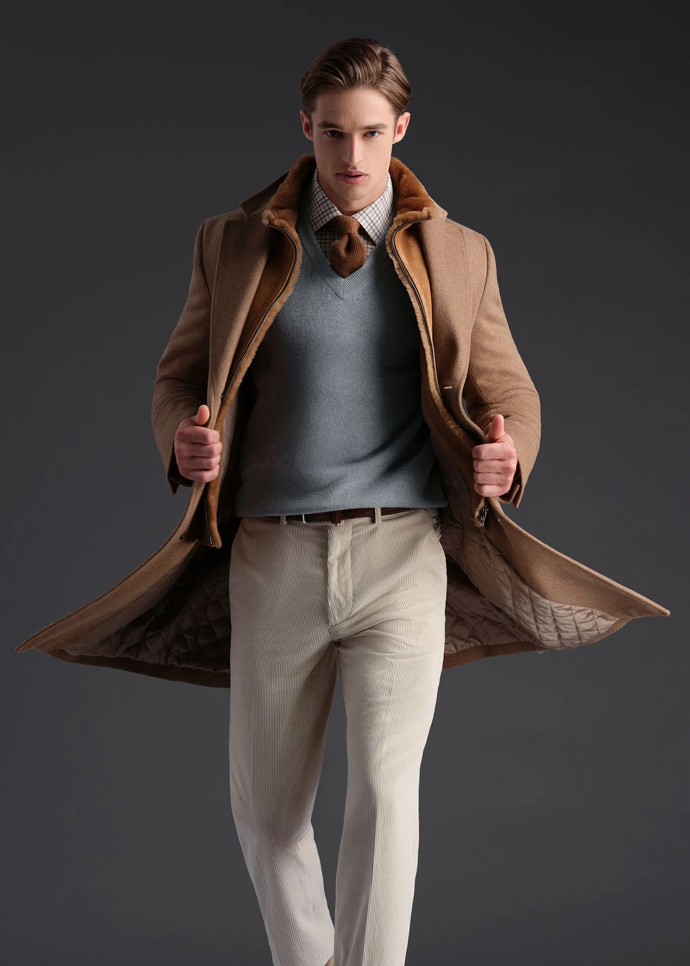 Wool Coat with Shearling Gilet