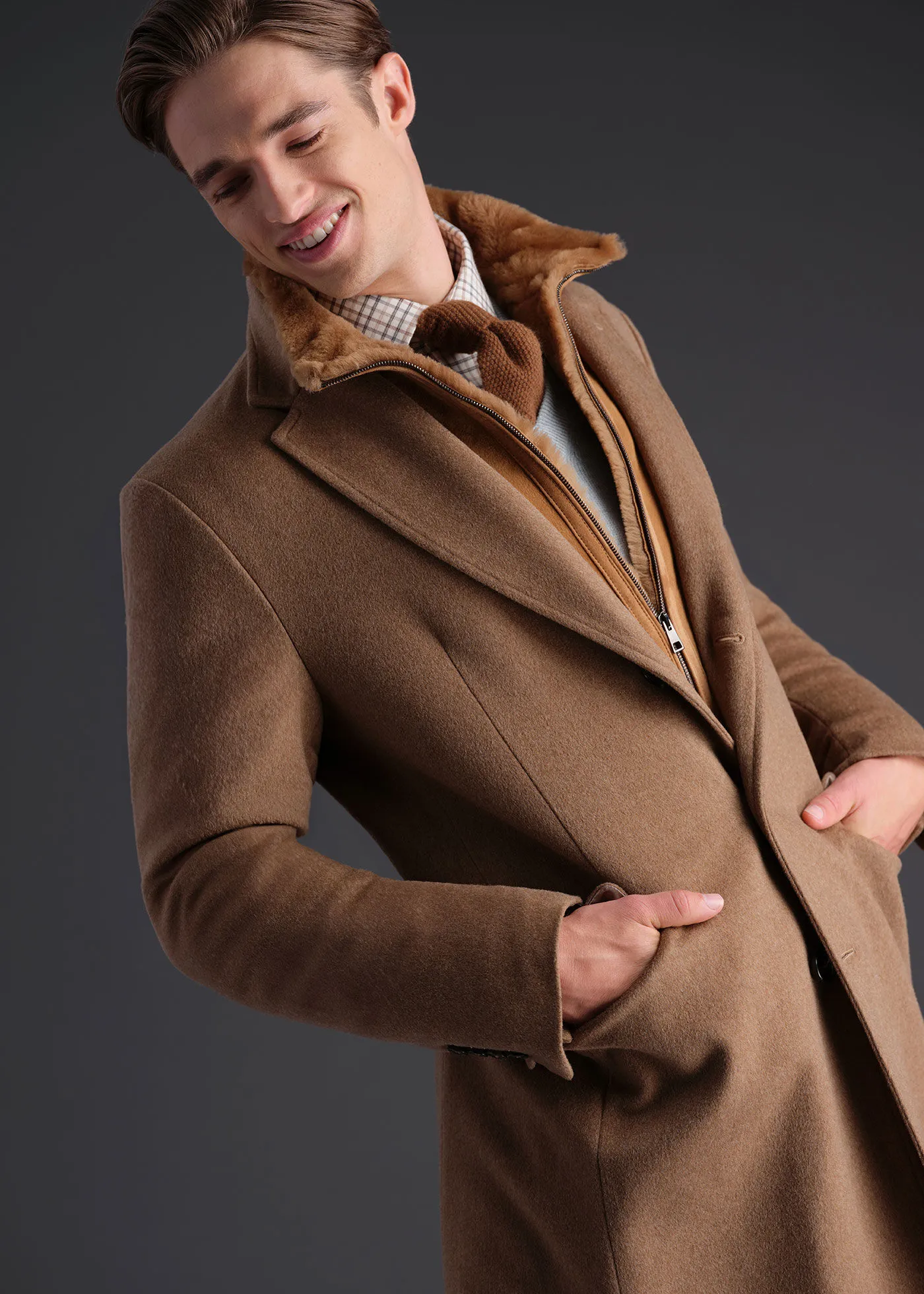 Wool Coat with Shearling Gilet