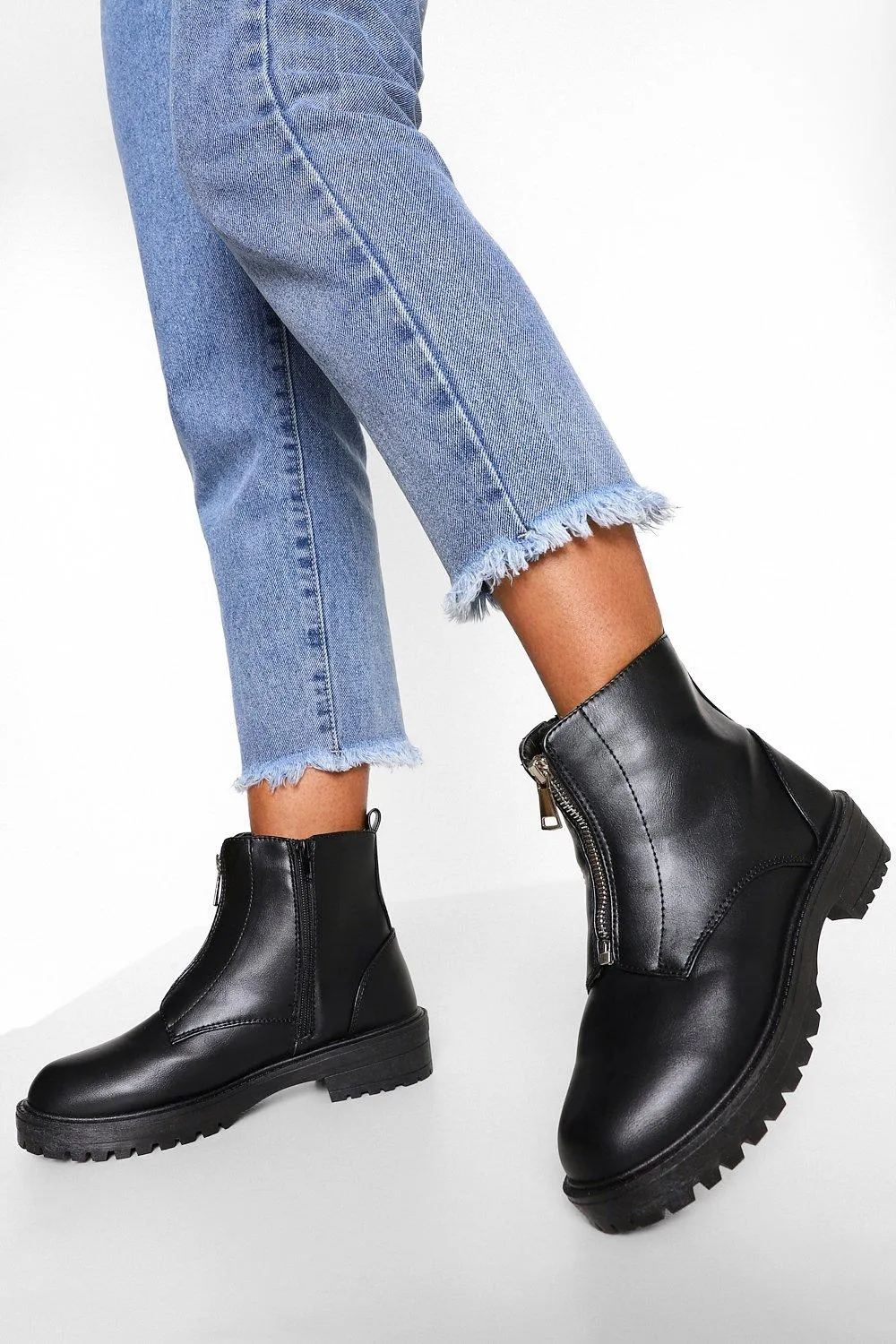 Zip Front Chunky Biker Boots