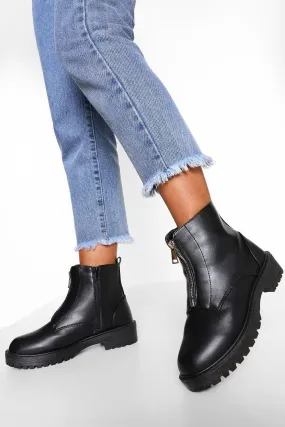 Zip Front Chunky Biker Boots